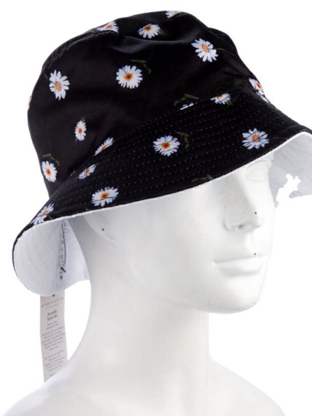 NWT Alice + Olivia Reversible Bucket Hat Black Daisy Print/ Solid White